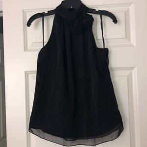 NWT The Limited Black Chiffon Top floral neck.